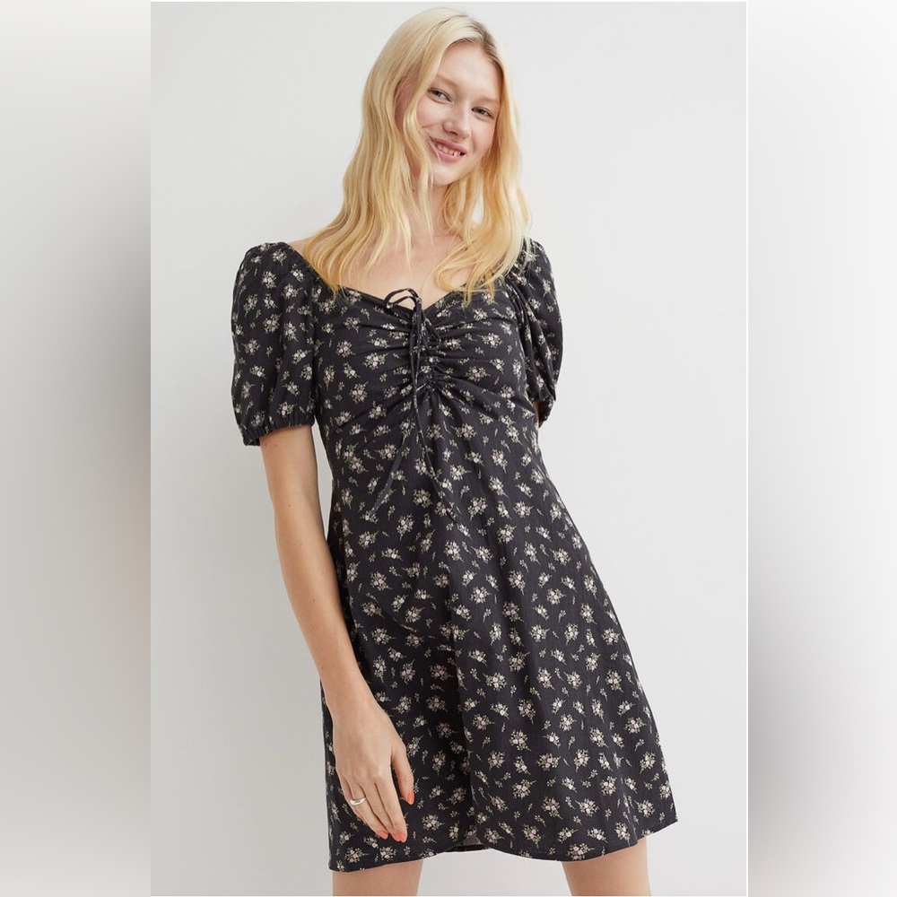 NWT H&M Puff Sleeved Dark Gray Dress Size XS